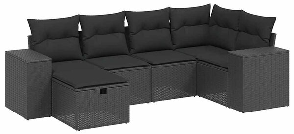 6 részes fekete polyrattan kerti ülőgarnitúra párnákkal