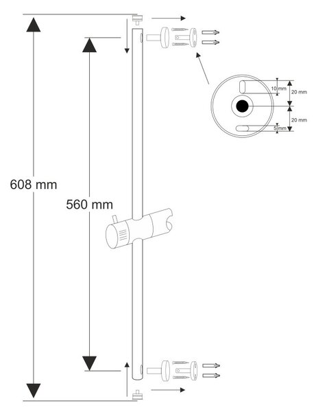 Mereo Mereo, Tolós zuhanytartó 60 cm, MER-CB910A