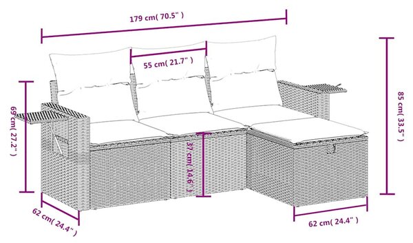 4 részes fekete polyrattan kerti ülőgarnitúra párnákkal