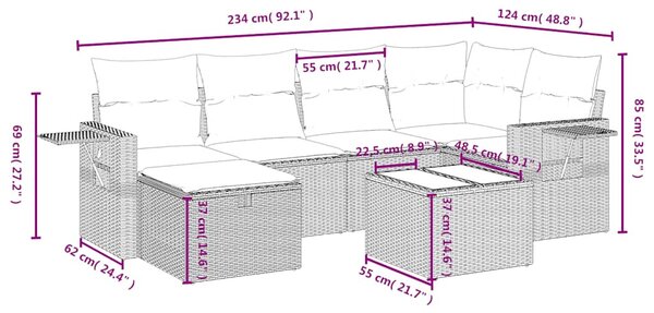 7 részes fekete polyrattan kerti ülőgarnitúra párnával