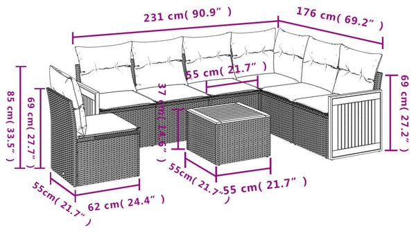 7 részes bézs polyrattan kerti ülőgarnitúra párnákkal