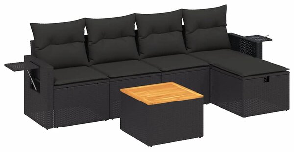 6 részes fekete polyrattan kerti ülőgarnitúra párnákkal