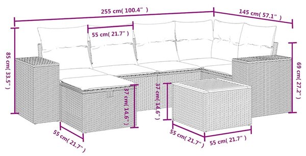 7 részes fekete polyrattan kerti ülőgarnitúra párnával