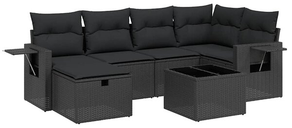 7 részes fekete polyrattan kerti ülőgarnitúra párnával