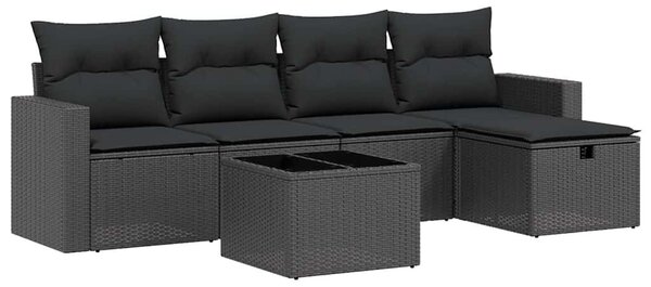 6 részes fekete polyrattan kerti ülőgarnitúra párnákkal