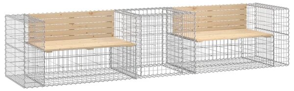 Tömör fenyőfa kerti pad gabion kosárral