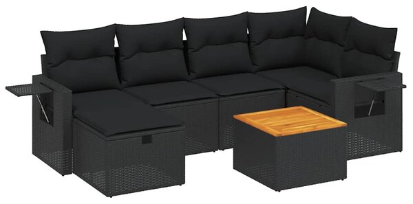 7 részes fekete polyrattan kerti ülőgarnitúra párnával