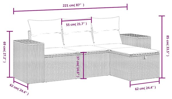 4 részes fekete polyrattan kerti ülőgarnitúra párnákkal