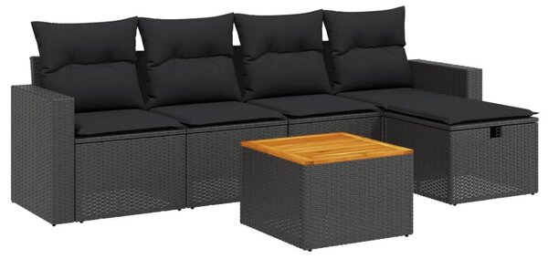 6 részes fekete polyrattan kerti ülőgarnitúra párnákkal