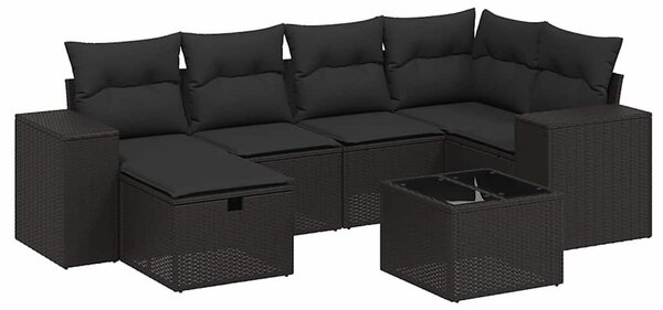 7 részes fekete polyrattan kerti ülőgarnitúra párnával