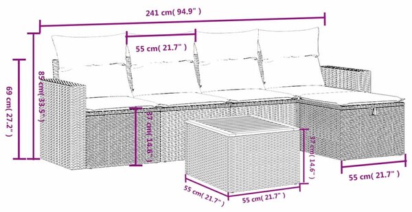 6 részes fekete polyrattan kerti ülőgarnitúra párnákkal