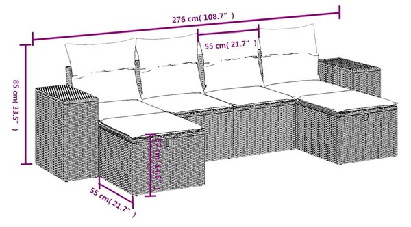 6 részes fekete polyrattan kerti ülőgarnitúra párnákkal
