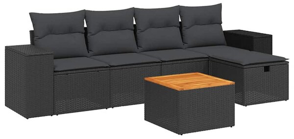 6 részes fekete polyrattan kerti ülőgarnitúra párnákkal