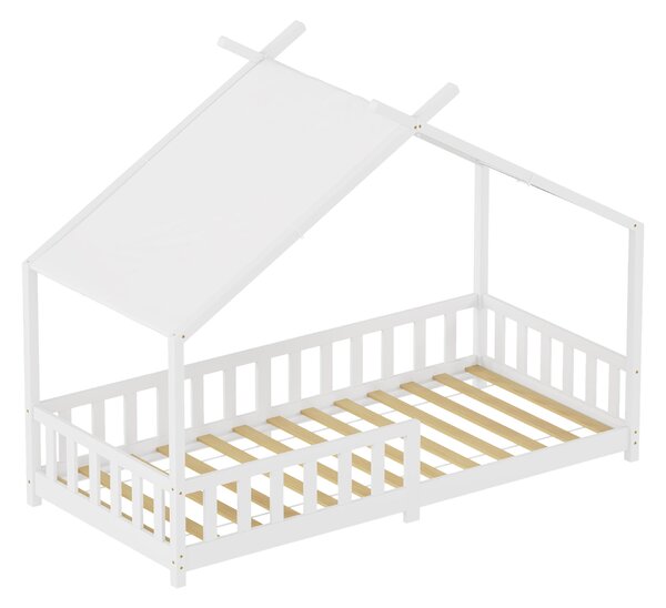 Házikó gyerekágy Rila Montessori stílusban leesésgátlóval 90x200 cm fehér [en.casa]