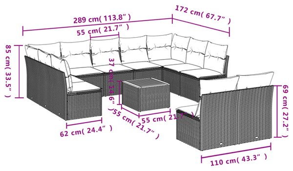 12 részes bézs polyrattan kerti ülőgarnitúra párnákkal