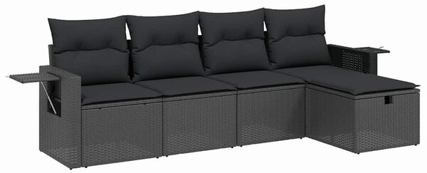 5 részes fekete polyrattan kerti kanapészett párnákkal