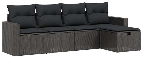 5 részes fekete polyrattan kerti kanapészett párnákkal