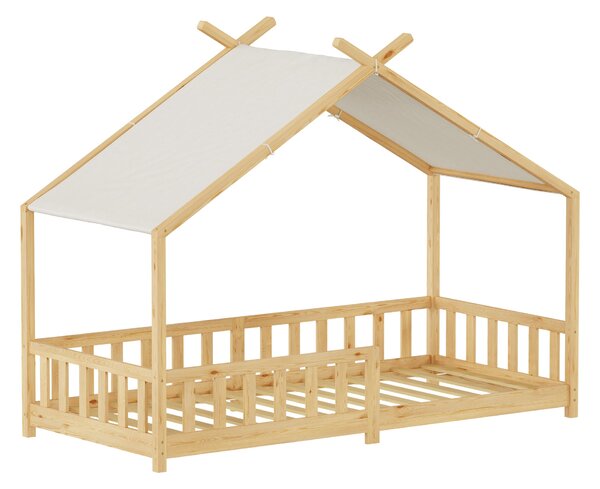 Házikó gyerekágy Rila Montessori stílusban leesésgátlóval 90x200 cm natúr [en.casa]