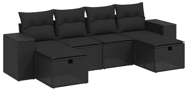 6 részes fekete polyrattan kerti ülőgarnitúra párnákkal