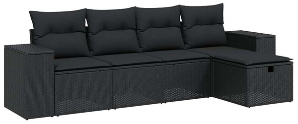 5 részes fekete polyrattan kerti kanapészett párnákkal