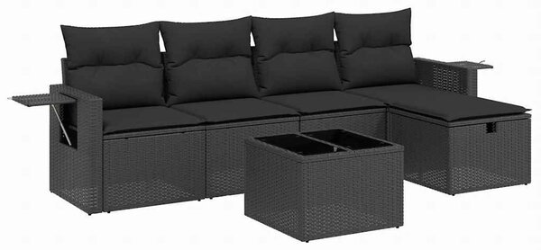 6 részes fekete polyrattan kerti ülőgarnitúra párnákkal