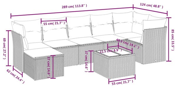 8 részes fekete polyrattan kerti ülőgarnitúra párnákkal