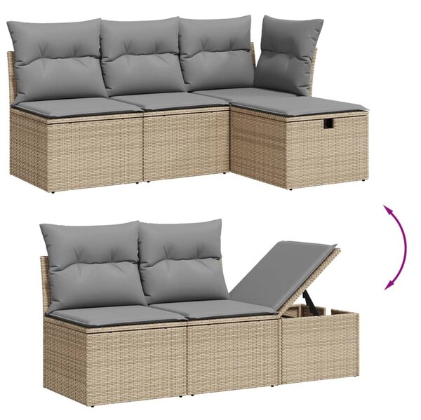 5 részes vegyes bézs polyrattan kerti ülőgarnitúra párnákkal