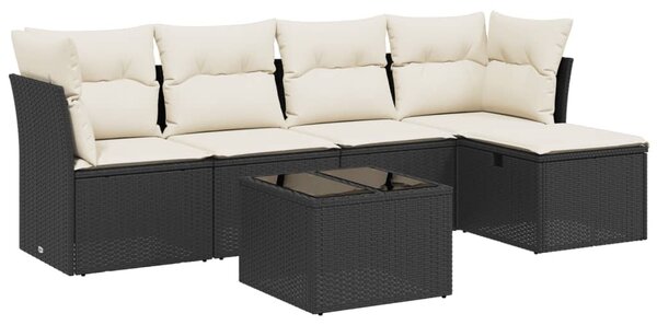 6 részes fekete polyrattan kerti ülőgarnitúra párnákkal