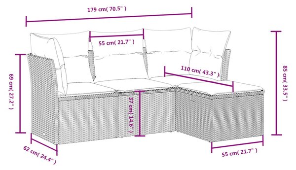 4 részes szürke polyrattan kerti ülőgarnitúra párnákkal