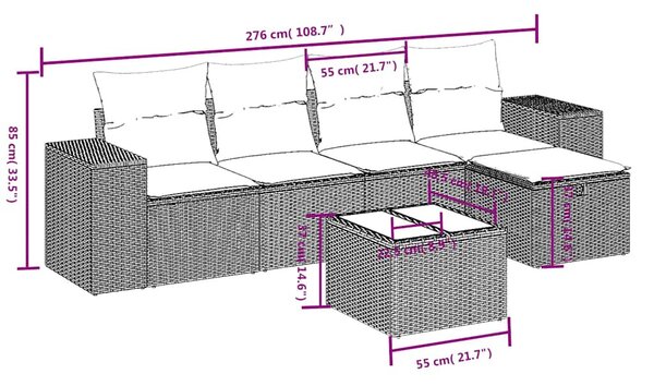6 részes fekete polyrattan kerti ülőgarnitúra párnákkal