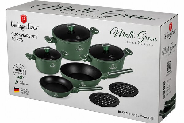 BERLINGER HAUS Matte Green Edénykészlet 10 db-os szett zöld színben INDUKCIÓS BH-8207N