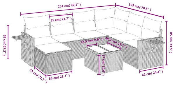 8 részes fekete polyrattan kerti ülőgarnitúra párnákkal