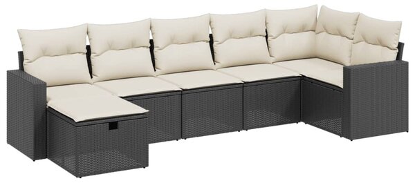 7 részes fekete polyrattan kerti ülőgarnitúra párnával