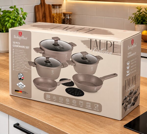 BERLINGER HAUS Taupe Edénykészlet 10 db-os szett szürke színben INDUKCIÓS BH-8110NN