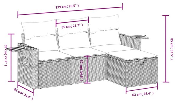 4 részes fekete polyrattan kerti ülőgarnitúra párnákkal