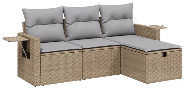 4 részes vegyes bézs polyrattan kerti ülőgarnitúra párnákkal