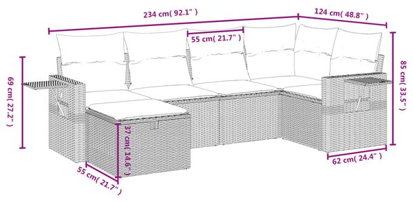 6 részes vegyes bézs polyrattan kerti ülőgarnitúra párnákkal