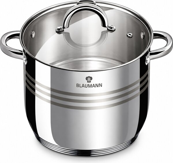 BLAUMANN Gourmet Line Rozsdamentes fazék üvegfedővel 7,7L 24×17,5 cm ezüst színben INDUKCIÓS BL-1010A