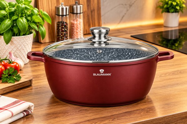 BLAUMANN Cera Stone bevonatos lábos üvegfedővel 6,5L INDUKCIÓS bronz szín 30×13,5cm BL-4082 BL-4082