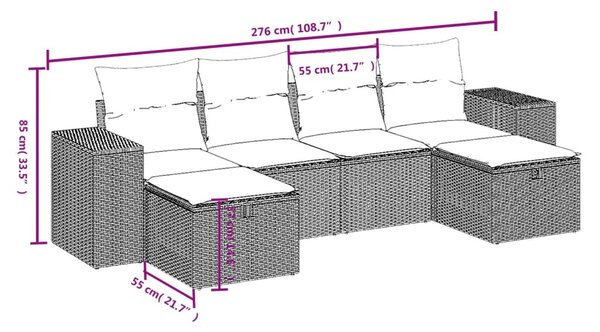 6 részes bézs polyrattan kerti ülőgarnitúra párnával