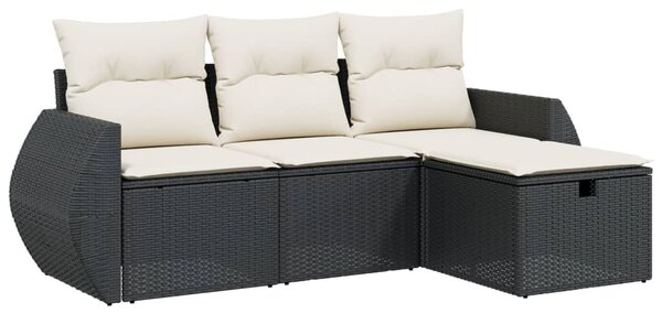 4 részes fekete polyrattan kerti ülőgarnitúra párnákkal