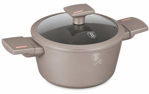 BERLINGER HAUS Taupe Bevonatos lábos 25L üvegfedővel tapadásmentes titánPro bevonat szürke színben 20×10,4cm INDUKCIÓS BH-8100
