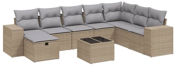 9 részes vegyes bézs polyrattan kerti ülőgarnitúra párnákkal