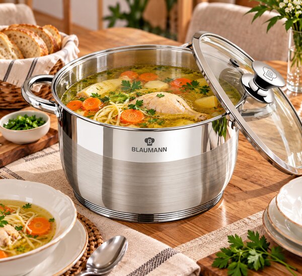 SILVER JEWELLERY Rozsdamentes fazék üvegfedővel inox színben 28x21,5 cm 12,5L BL-3819W