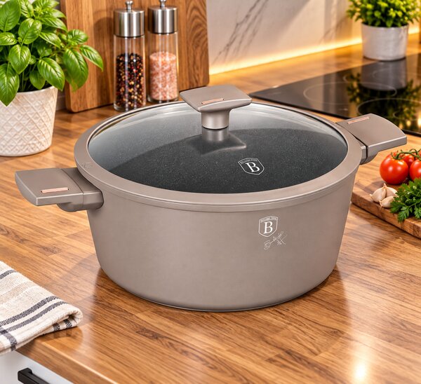 BERLINGER HAUS Taupe Bevonatos lábos üvegfedővel INDUKCIÓS 28×12,4 cm szürke színben BH-8102