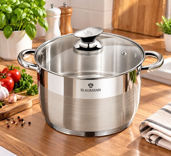 SILVER JEWELLERY Rozsdamentes fazék üvegfedővel inox színben 28x21,5 cm 12,5L BL-3819W