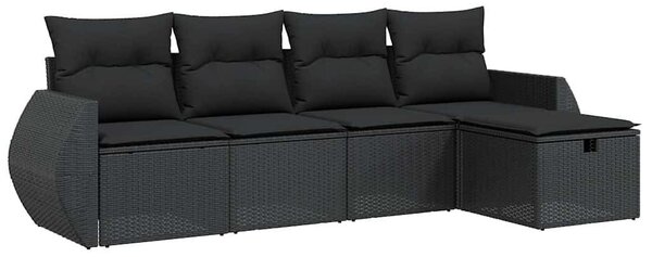 5 részes fekete polyrattan kerti kanapészett párnákkal