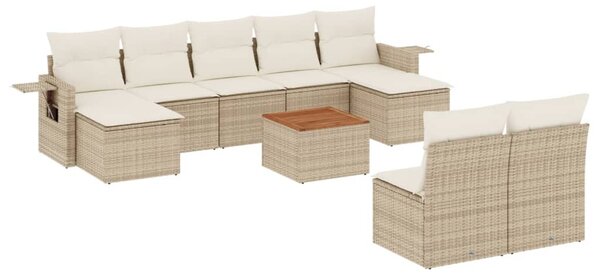 10 részes bézs polyrattan kerti ülőgarnitúra párnával