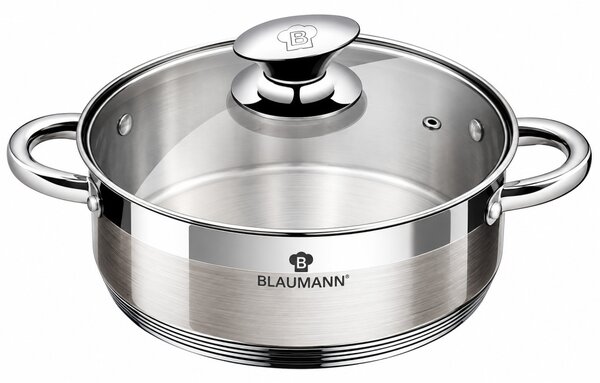 BLAUMANN Silver Jewellery rozsdamentes lábos üvegfedővel 22x8 cm 2,75L eüst színben INDUKCIÓS BL-3820W