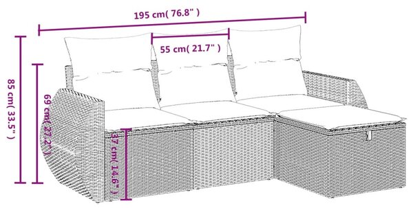 4 részes fekete polyrattan kerti ülőgarnitúra párnákkal